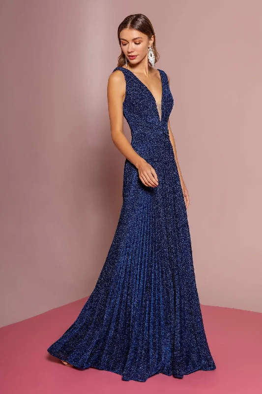 Deal Zone Elizabeth K - Pleated Deep V-Neck A-line Dress GL2687 - 1 pc Navy in Size S Available Deal Zone Elizabeth K - Pleated Deep V-Neck A-line Dress GL2687 - 1 pc Navy in Size S Available