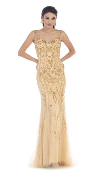 Instant Savings May Queen - RQ7408 Sleeveless Beaded Lace Sheath Evening Gown