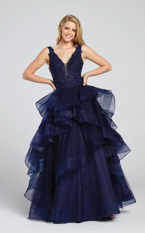 Super Bargain Ellie Wilde Plunging Lace Ruffled Tulle Ballgown EW117081