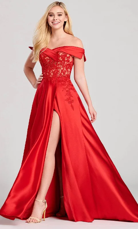 Massive Deals Ellie Wilde EW22012 - Embroidered Off Shoulder Satin Gown