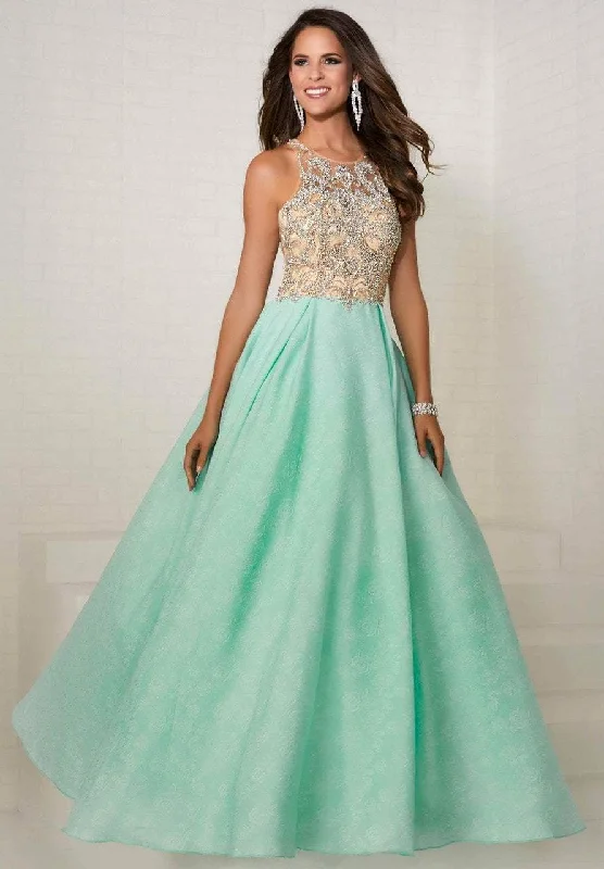 Special Price Tiffany Designs - Jeweled Illusion Halter Brocade Ballgown 16289 - 1 pc Nude/Aqua In Size 4 Available Special Price Tiffany Designs - Jeweled Illusion Halter Brocade Ballgown 16289 - 1 pc Nude/Aqua In Size 4 Available