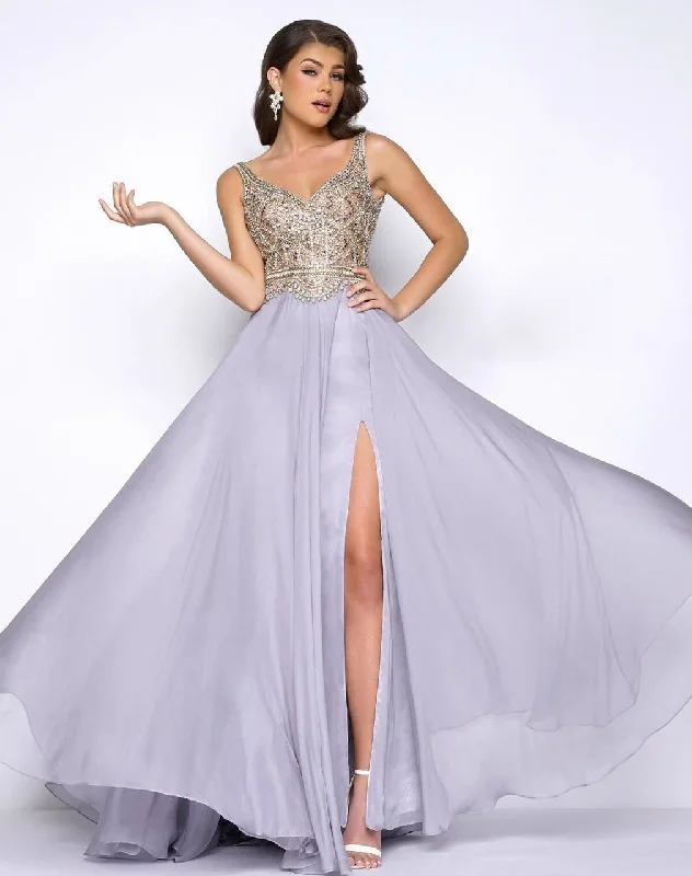Super Bargain Mac Duggal Bejewelled Sweetheart Long Gown in Platinum 65885