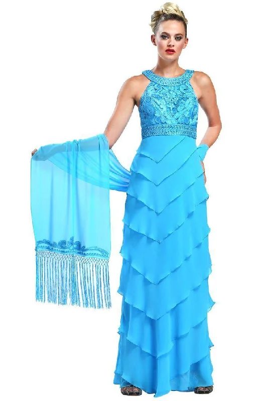 Price Rollback Sue Wong - Embroidered High Neck Chiffon Sheath Dress W5133
