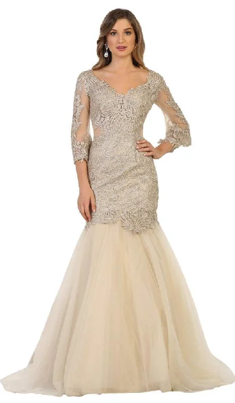 Daily Specials May Queen - May Queen - RQ7542 Embroidered V-Neck Trumpet Evening Gown Daily Specials May Queen - May Queen - RQ7542 Embroidered V-Neck Trumpet Evening Gown