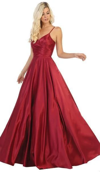 Seasonal Clearance May Queen - Spaghetti Straps Corset Back Long Satin Gown MQ1678