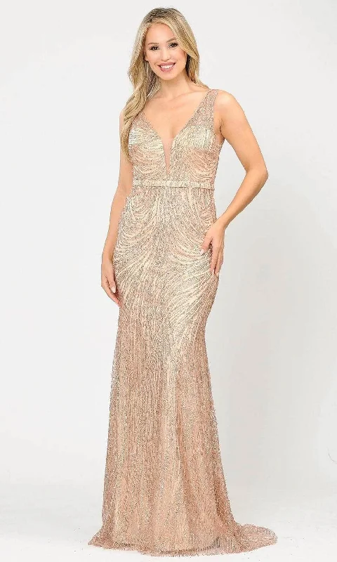 Great Deals Poly USA 8424 - Glitter Mesh Sheath Prom Dress