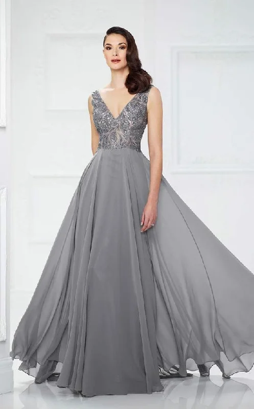 Discount Deals Montage by Mon Cheri - Beaded V-neck A-line Dress 217935 - 1 pc Navy in Size 16 Available