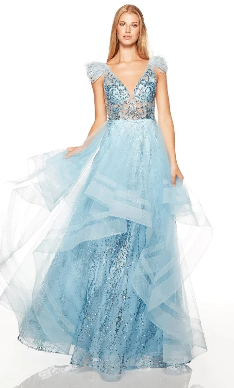 Overstock Alyce Paris 61316 - Feathered Sleeve Glitter Ballgown