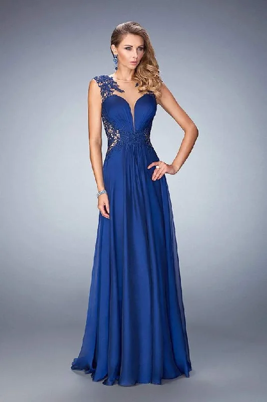 Special Price La Femme - Ruched Illusion Embellished A-Line Dress 21921