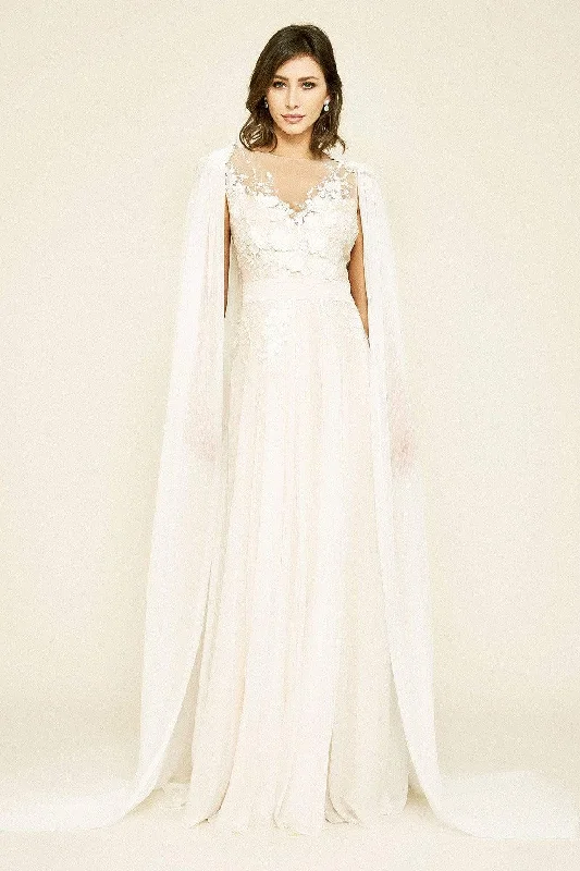 Unbeatable Prices Tadashi Shoji - Countess Floral Applique Chiffon Cape Gown
