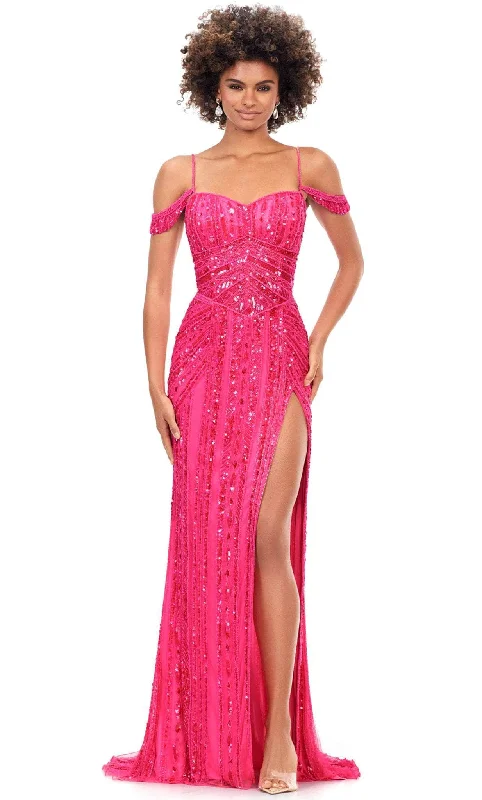 Special Savings Ashley Lauren 11257 - Beaded High Slit Evening Gown