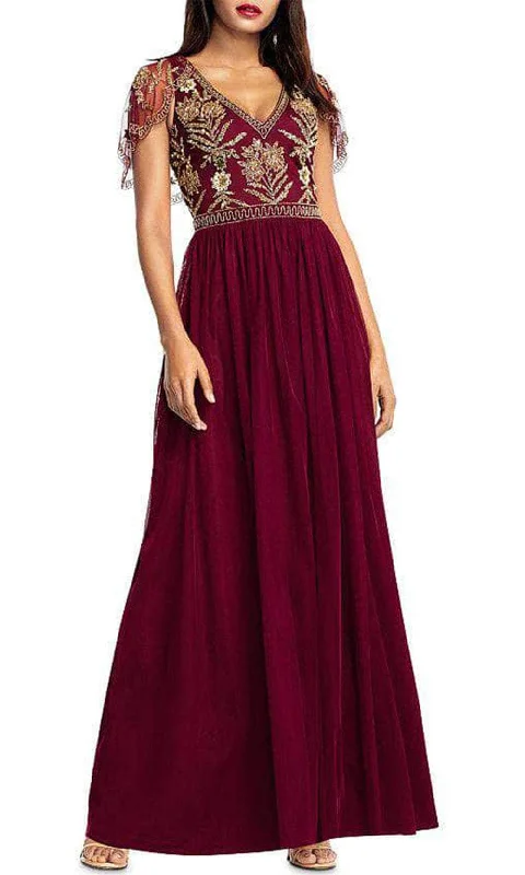 Exclusive Online Offer Aidan Mattox MD1E204197 - Short Sleeves V-Neck Evening Dress