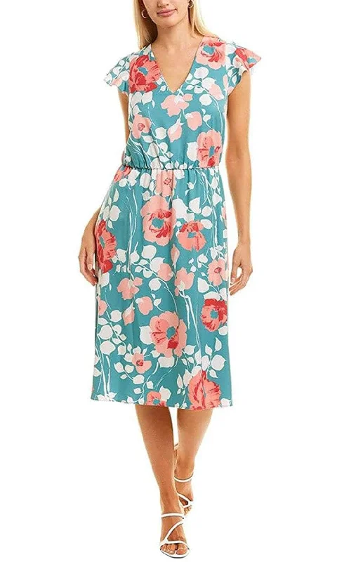 Loyalty Reward Adrianna Papell AP1D104148 - Floral Cap Sleeved Midi Dress