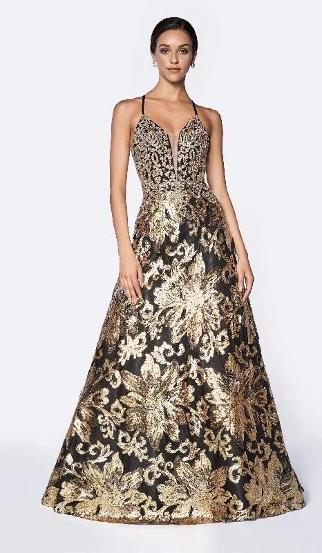 New Deals Cinderella Divine - Intricate Sequined V-Neck A-line Dress ML923