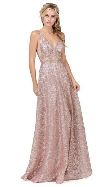 Overstock Dancing Queen - V Neckline Sleeveless Illusion Panel A-Line Gown 2488 - 1 pc Silver in Size M Available