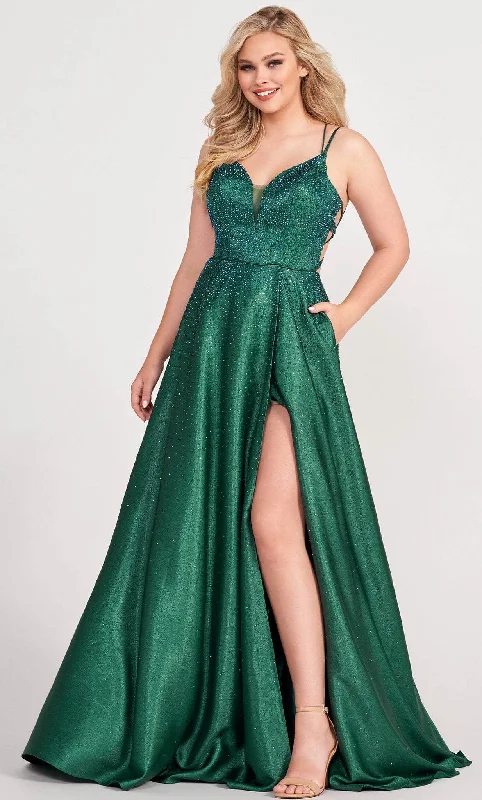 Grand Opening Sale Ellie Wilde EW34131 - V-Neck Beaded Satin Prom Gown