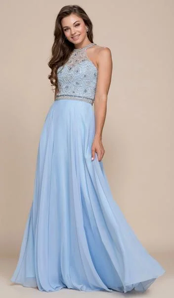 Don't Miss Nox Anabel - Beaded Illusion Halter A-line Dress 8295 - 1 pc Ice Blue In Size L Available Don't Miss Nox Anabel - Beaded Illusion Halter A-line Dress 8295 - 1 pc Ice Blue In Size L Available