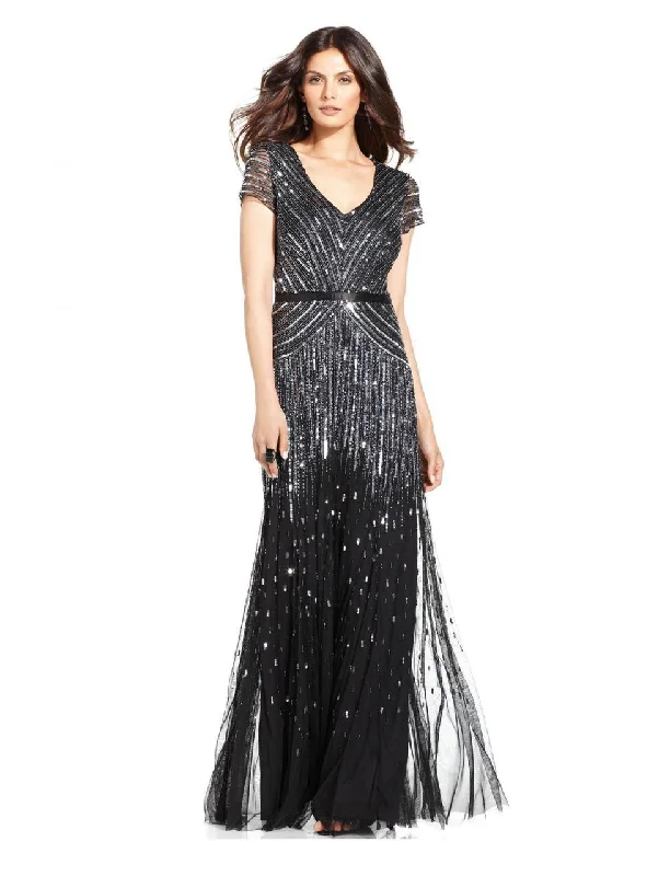 Weekend Special Adrianna Papell - V-Neckline Sequined Mesh Long Dress 62868950