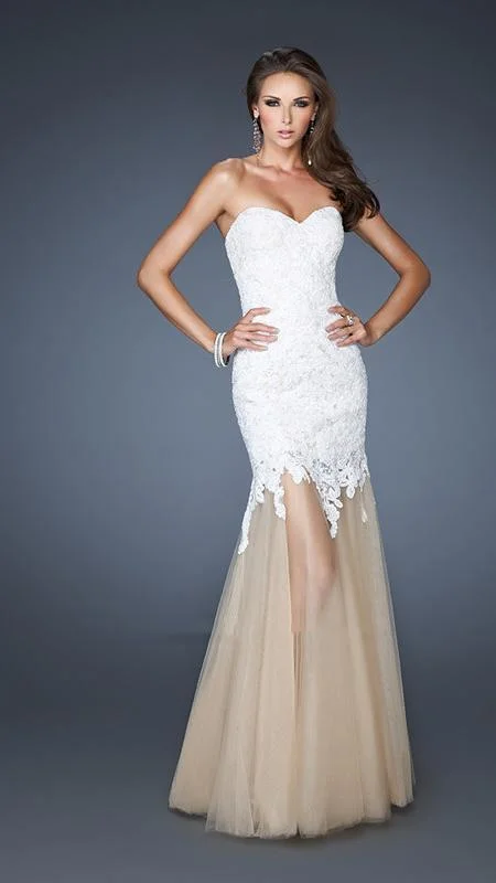 Referral Discount La Femme 18951 Strapless Sweetheart Lace Bodice Sheer Mermaid Prom Dress Referral Discount La Femme 18951 Strapless Sweetheart Lace Bodice Sheer Mermaid Prom Dress