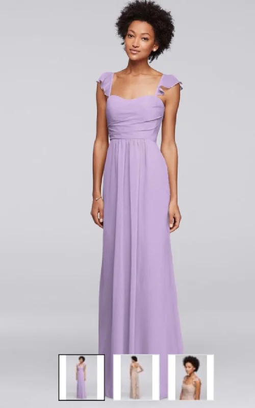 Quick Sale David's Bridal Flutter Cap Sleeve Long Chiffon Bridesmaid Dress
