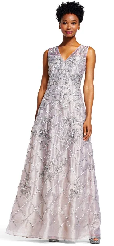 Super Bargain Adrianna Papell - AP1E201287 Beaded V-neck A-line Dress