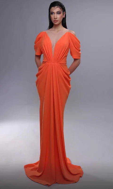 Bargain Blast MNM Couture K4084 - Draped Sleeve Evening Dress