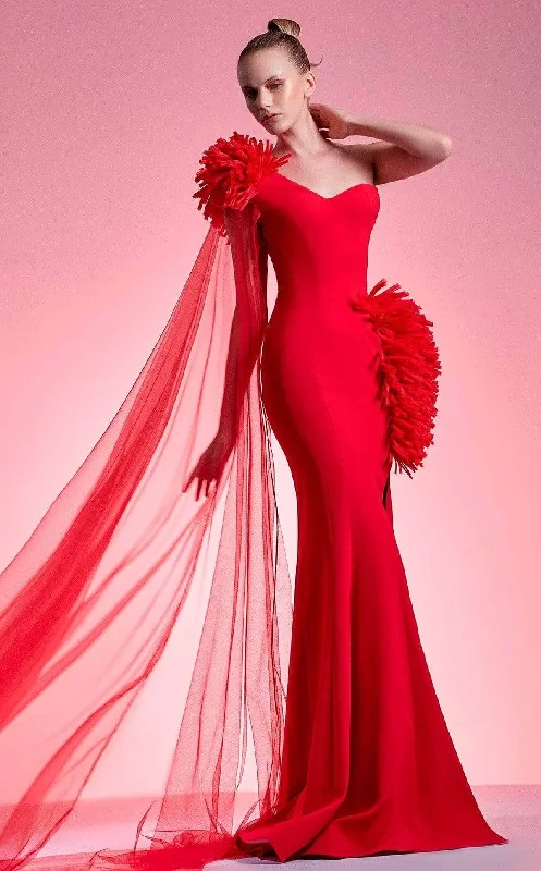 Huge Discounts MNM Couture G1211 - Fringed Accent One Shoulder Evening Gown