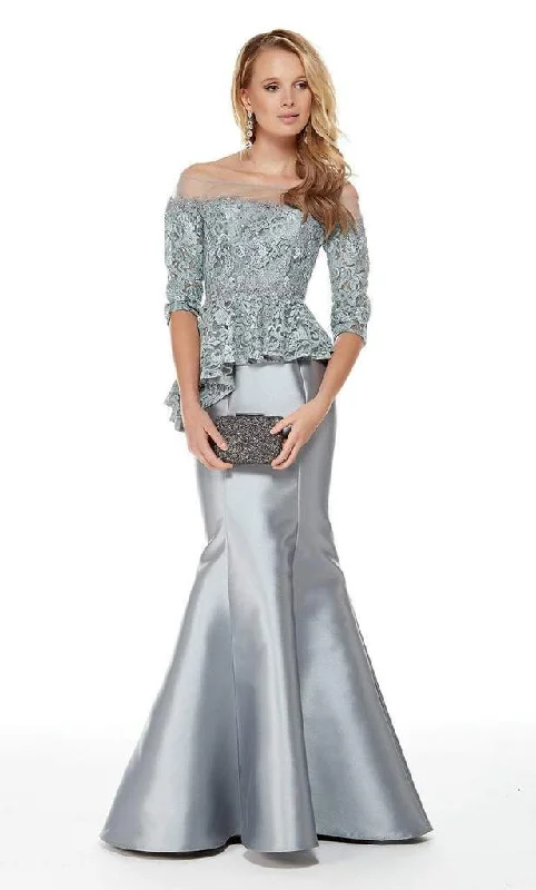 Super Deal Alyce Paris - 27002 Illusion Off-Shoulder Lace Top Mikado Trumpet Dress - 1 pc Storm Grey in Size 18 Available Super Deal Alyce Paris - 27002 Illusion Off-Shoulder Lace Top Mikado Trumpet Dress - 1 pc Storm Grey in Size 18 Available