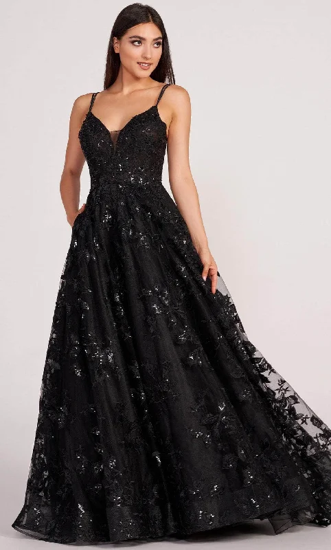 Quick Sale Ellie Wilde EW34119 - V Neck Sequined and Embroidered Dress