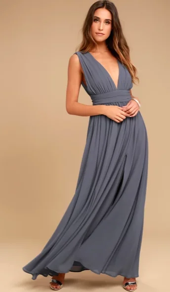 Deal Frenzy Other Deep Plunge Maxi Dress in Denim Blue