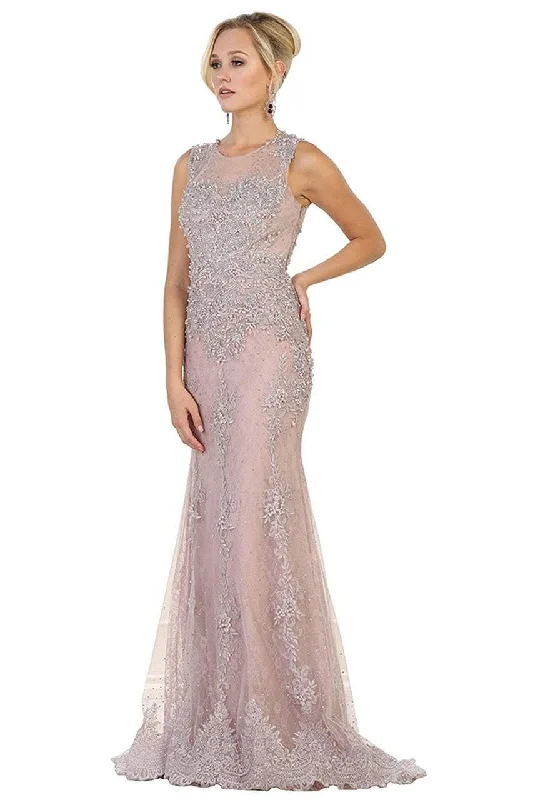 Act Fast May Queen - RQ7551 Embellished Illusion Jewel Sheath Gown - 1 pc Mauve in Size 8 Available
