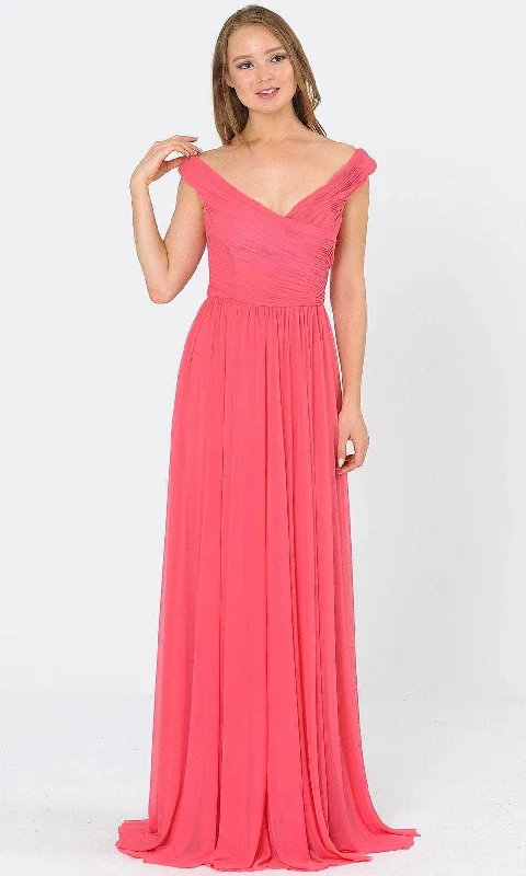 Super Deal Poly USA 8398 - Wide V-Neck Sleeveless Formal Dress