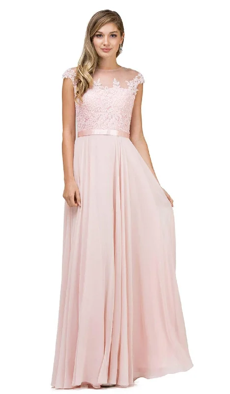 Stock Clearance Dancing Queen - Sheer Floral A Line Long Gown 2121 - 1 pc Champagne in Size S Available