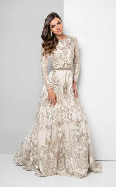 Big Discounts Terani Couture - 1712E3652 Metallic Appliqued Illusion Gown - 1 pc White Gold In Size 12 Available Big Discounts Terani Couture - 1712E3652 Metallic Appliqued Illusion Gown - 1 pc White Gold In Size 12 Available