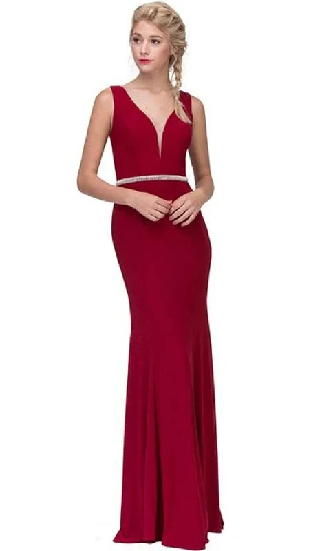 Referral Discount Eureka Fashion - Beaded Plunging V-neck Jersey Evening Dress