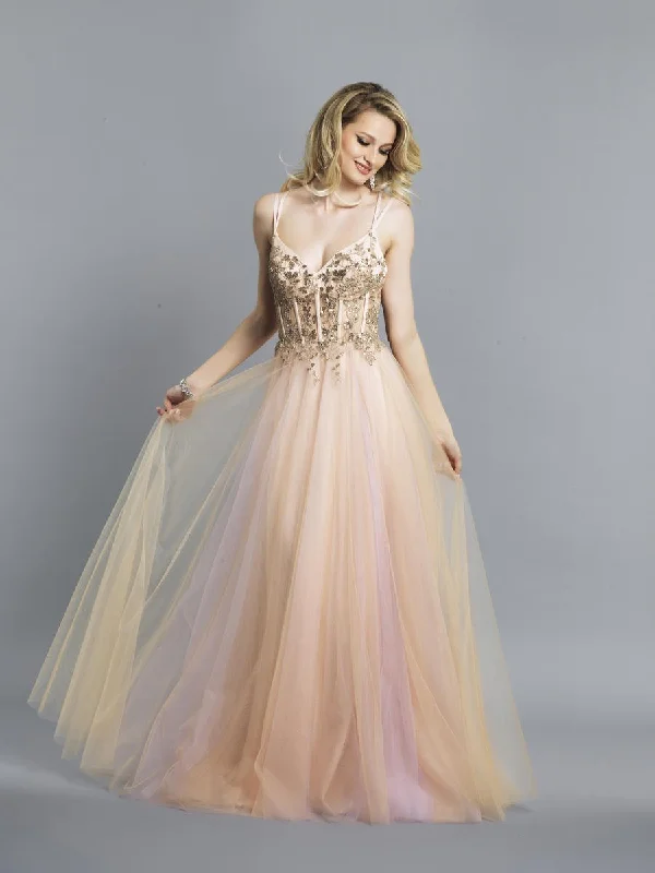 Discount Days Dave & Johnny - Corset Bodice Plunging V-Neck A-line Dress A7290 - 1 pc Nude In Size 2 Available