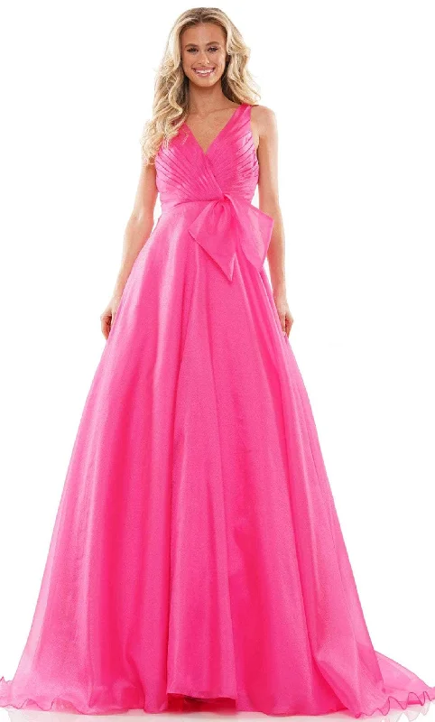 Big Discounts Colors Dress G1098 - Pleated V-Neck Prom Gown