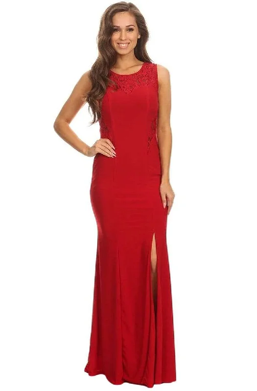 Discount Extravaganza Eureka Fashion - 2073 Lace Jewel Neck Jersey Trumpet Dress