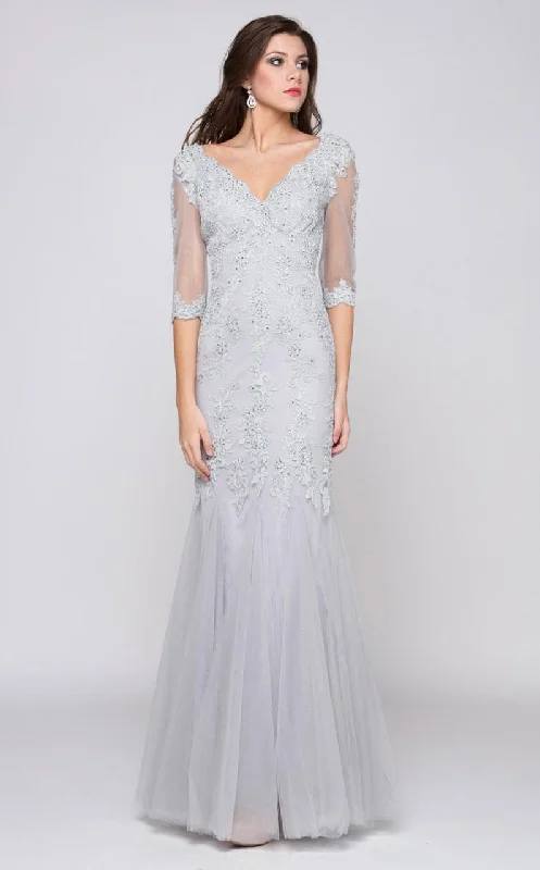 Deal Dash Marsoni by Colors - Illusion Quarter Sleeve Lace Trumpet Gown M162