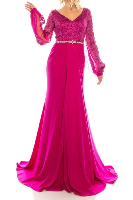 Blowout Sale Odrella - 7Y1090 Bishop Sleeve Embroidered Mesh Jacquard Gown