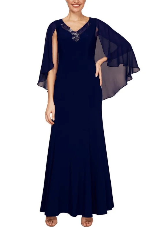 Bonus Savings Le Bos 29539 - Sleeveless V-Neck With Sheer Cape Long Dress