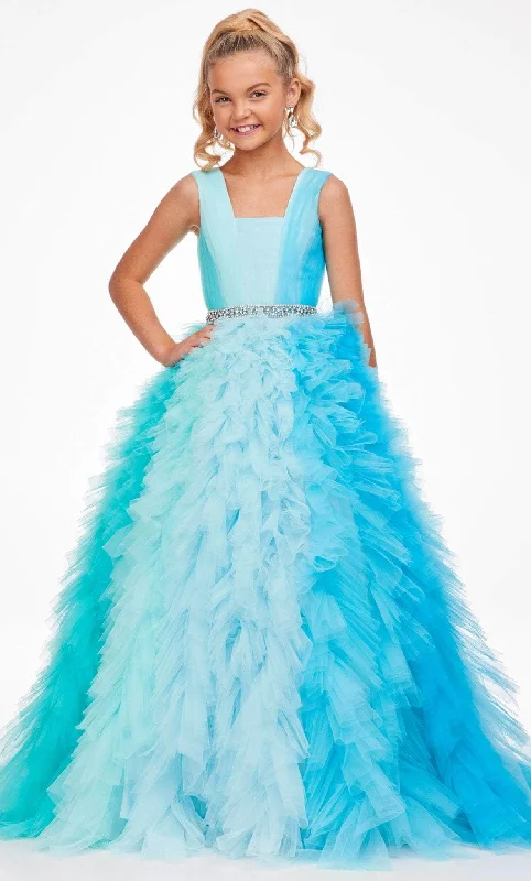 Members Only Ashley Lauren 8137 - Square Neck Ruffled Tricolored Dress