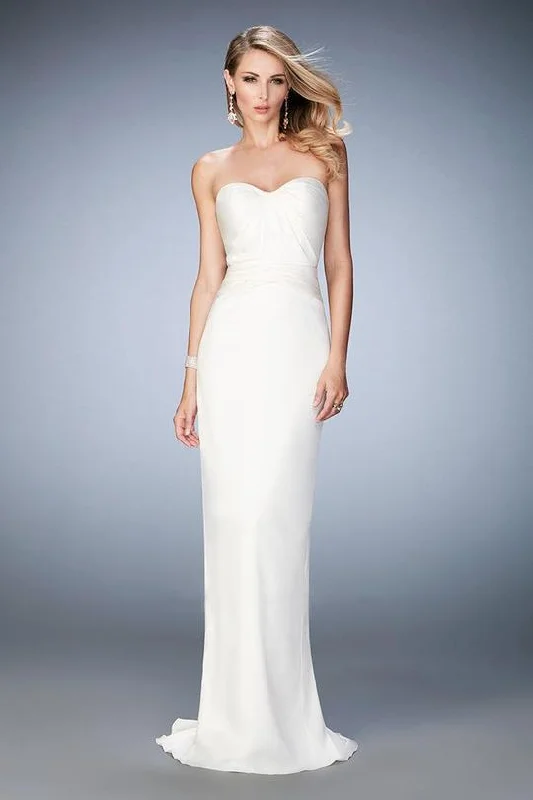 Deal Alert La Femme - Strapless Stretch Satin Sheath Evening Gown 22755 - 1 pc Ivory In Size 10 Available Deal Alert La Femme - Strapless Stretch Satin Sheath Evening Gown 22755 - 1 pc Ivory In Size 10 Available