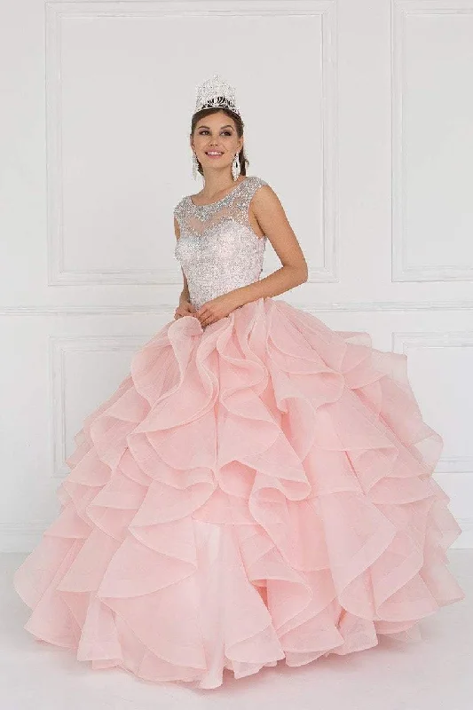 Instant Savings Elizabeth K - GL1555 Jeweled Ruffled Ballgown With Bolero