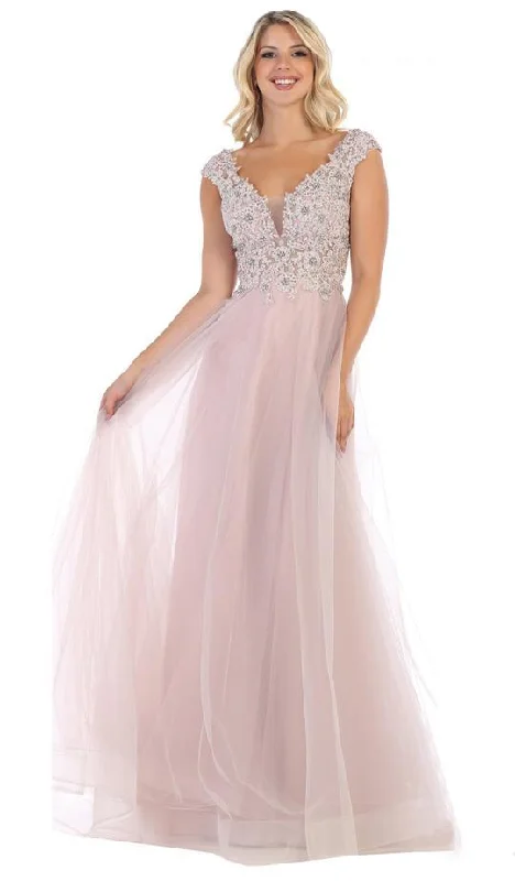 Epic Deals May Queen - Floral Applique Plunging V-Neck Gown RQ7645 - 1 pc Mauve In Size 20 Available Epic Deals May Queen - Floral Applique Plunging V-Neck Gown RQ7645 - 1 pc Mauve In Size 20 Available