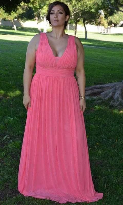 Savings Galore Poly USA 8408W - Sleeveless Plunging V-neck Evening Gown