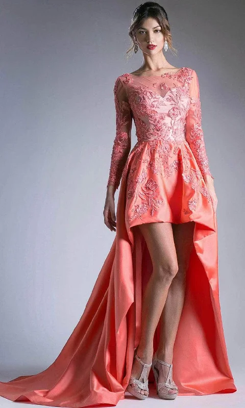 Fantastic Offers Andrea and Leo 7045 - Embroidered Bateau High Low Evening Dress
