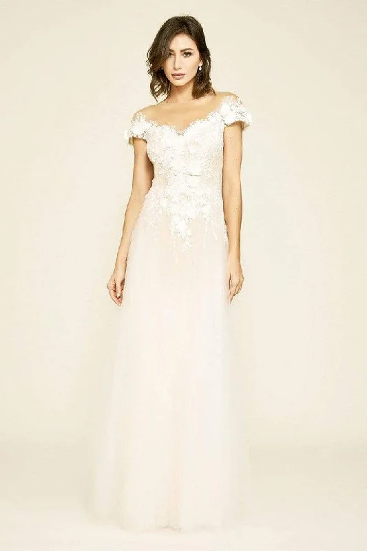 Fantastic Deals Tadashi Shoji - Floral Applique Duchess Gown - 1 pc Ivory/Petal In Size 10 Available