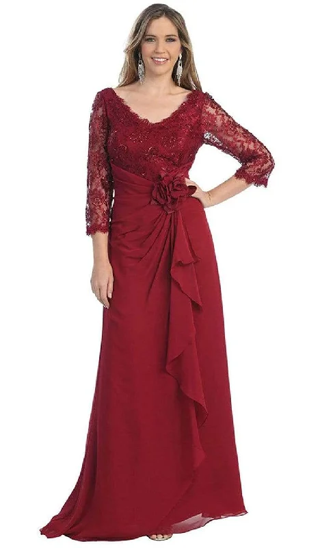 Price Fest May Queen - Quarter Sleeve Floral Accented A-Line Evening Dress MQ813 1 pc Navy in size L Available Price Fest May Queen - Quarter Sleeve Floral Accented A-Line Evening Dress MQ813 1 pc Navy in size L Available