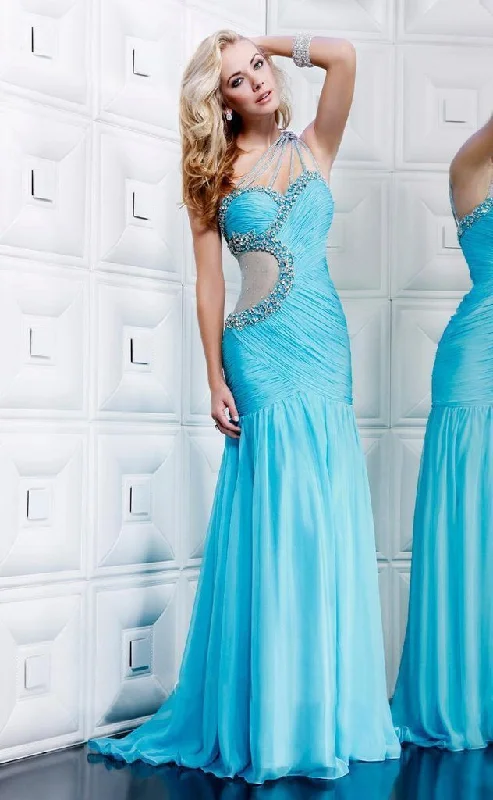 Great Deals MNM Couture - Asymmetrical Ruched Embellished Evening Gown 7760